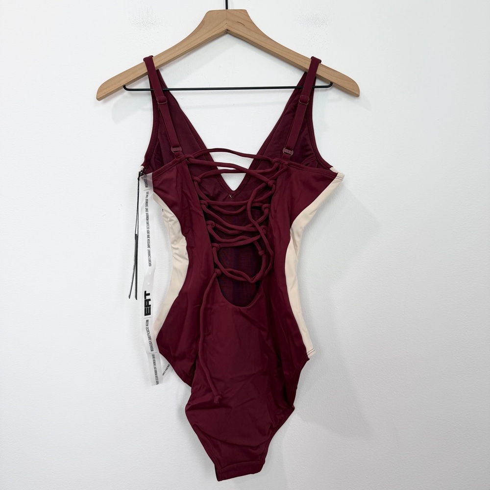 NWT TA3 Plungey One Piece Swimsuit in Contour Dark Cherry Oat Small Extra Long - Picture 2 of 7